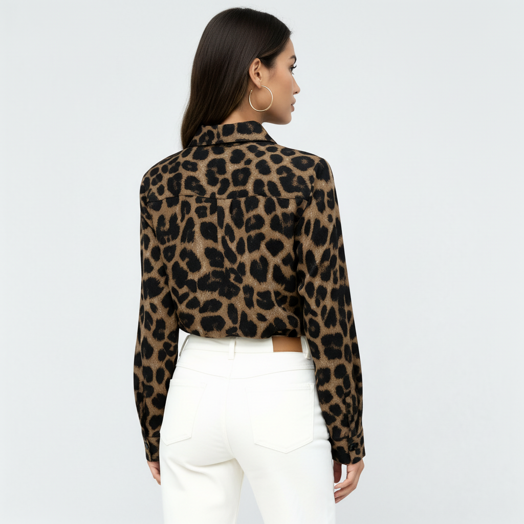 Long Sleeve Shirt with Leopard Print and Buckle