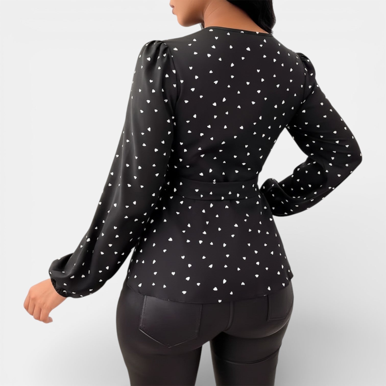 Women's V-Neck Blouse with Heart Print