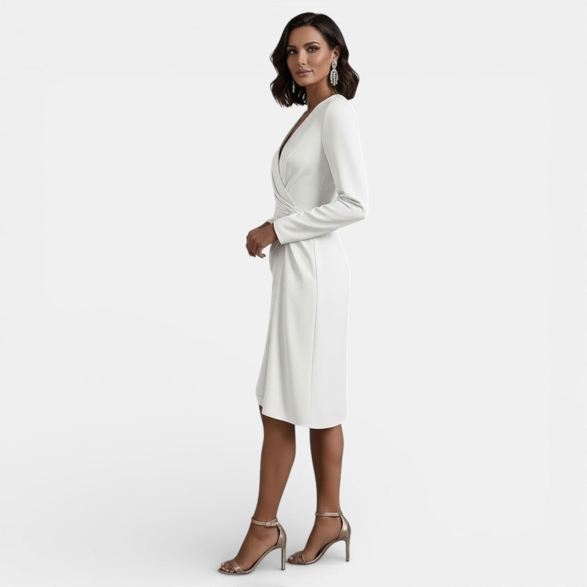 Vestido Midi Elegante de Mujer con Escote en V