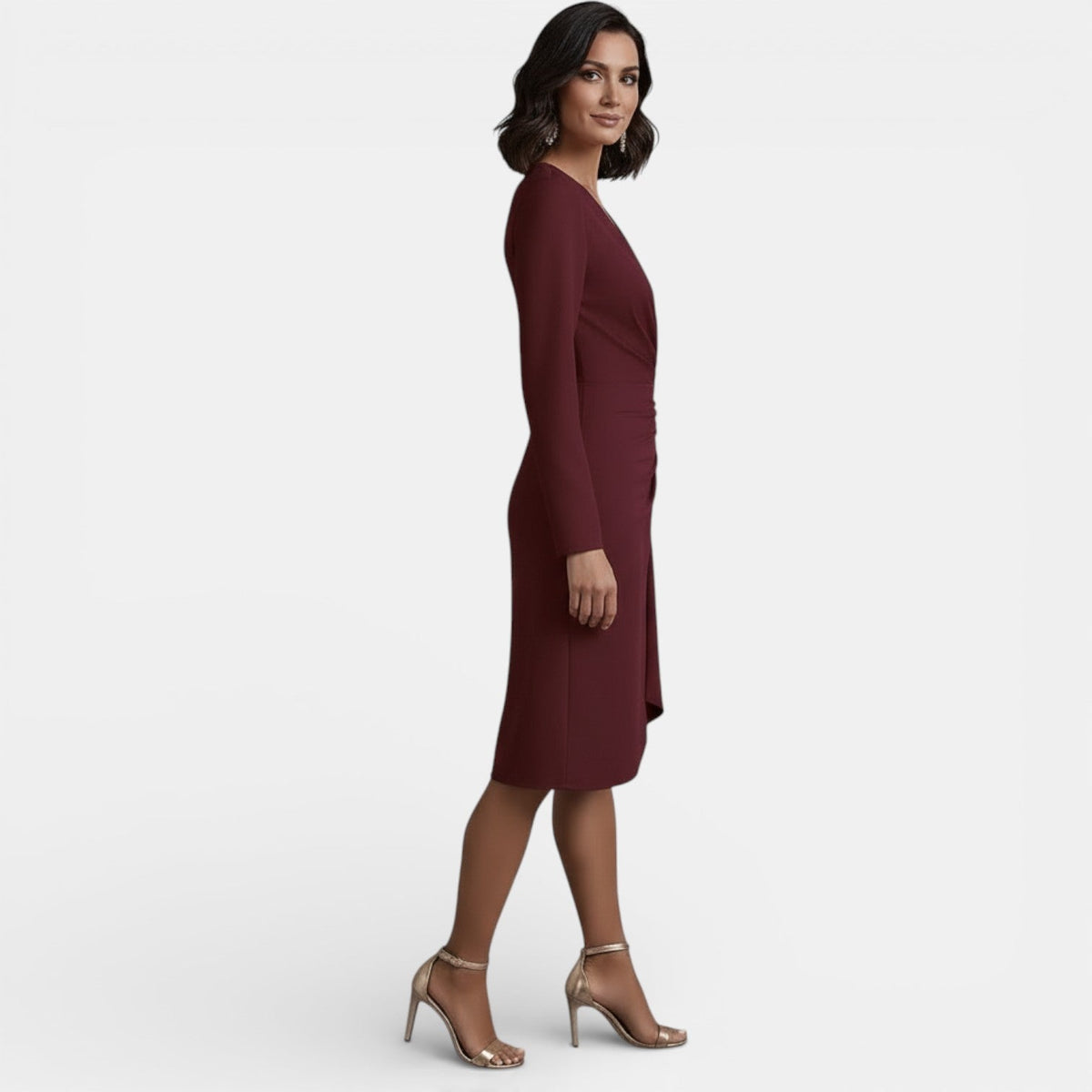 Vestido Midi Elegante de Mujer con Escote en V