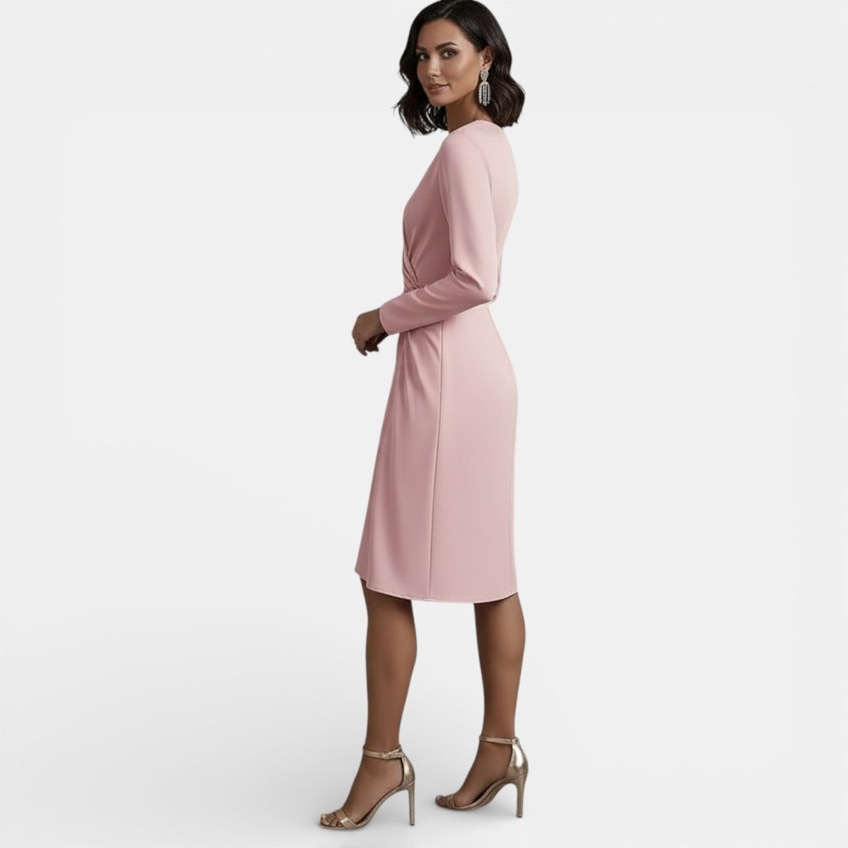 Vestido Midi Elegante de Mujer con Escote en V