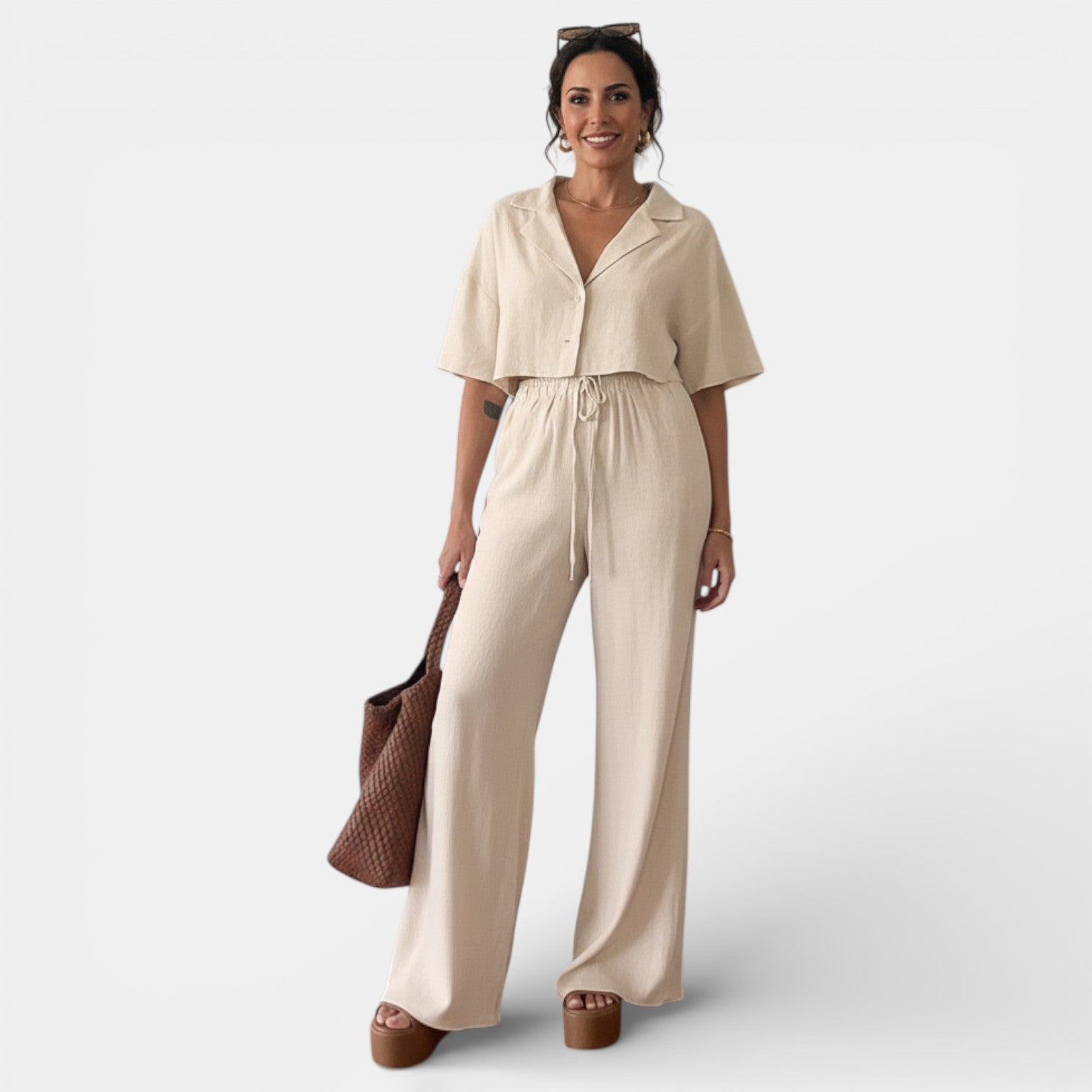 Women's Cotton and Linen Two-Piece Pajamas