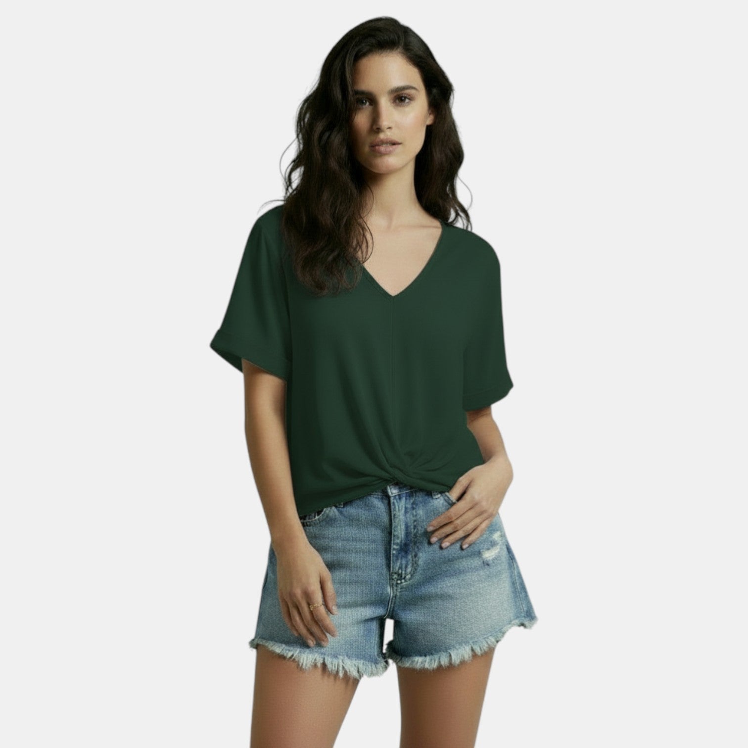 Women's V-Neck T-Shirt with Irregular Knot Casual Chic