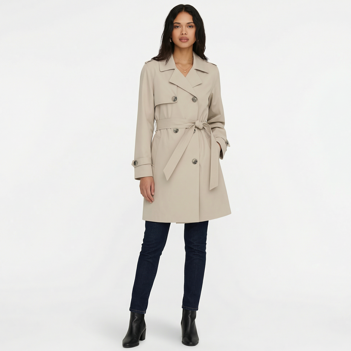 Gabardina Mujer Doble Botonadura Midi Entretiempo