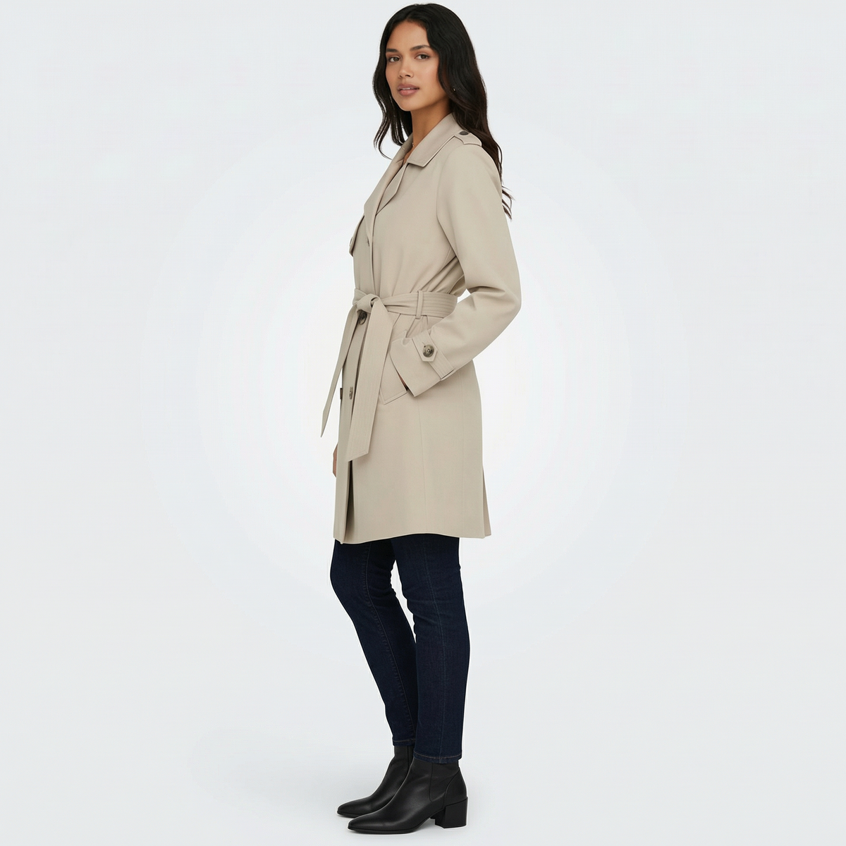 Gabardina Mujer Doble Botonadura Midi Entretiempo