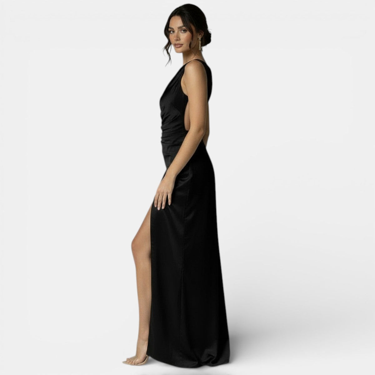 Vestido Largo de Satén con Espalda y Abertura