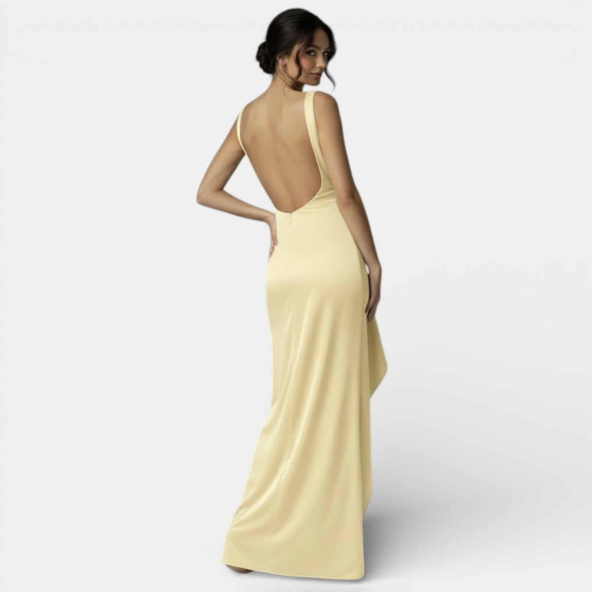 Vestido Largo de Satén con Espalda y Abertura