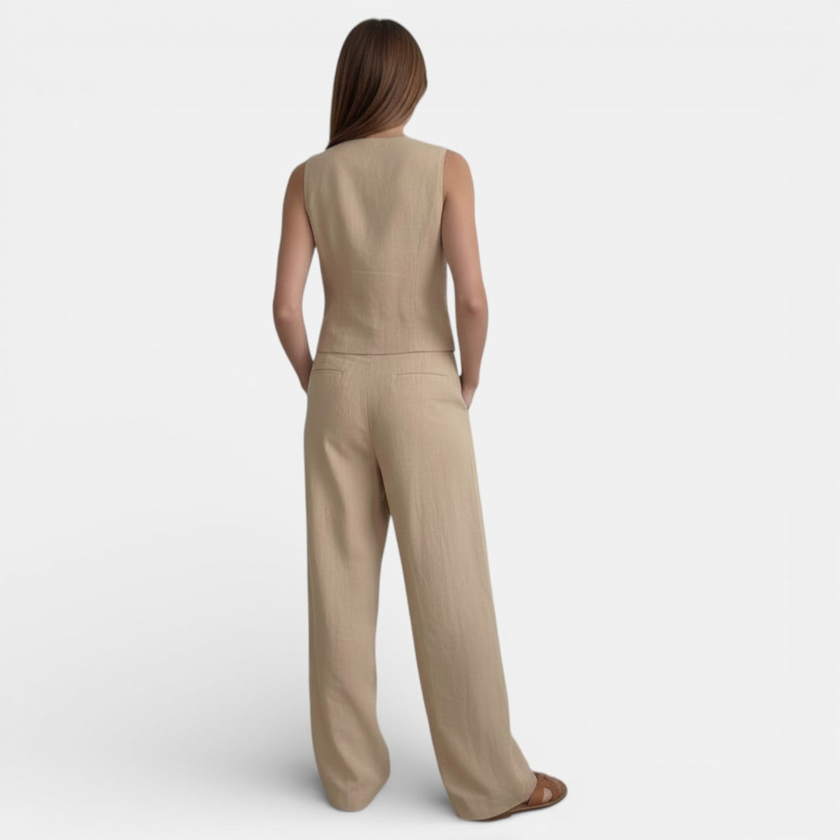Traje Conjunto de Lino Mujer Cintura Alta Plisado