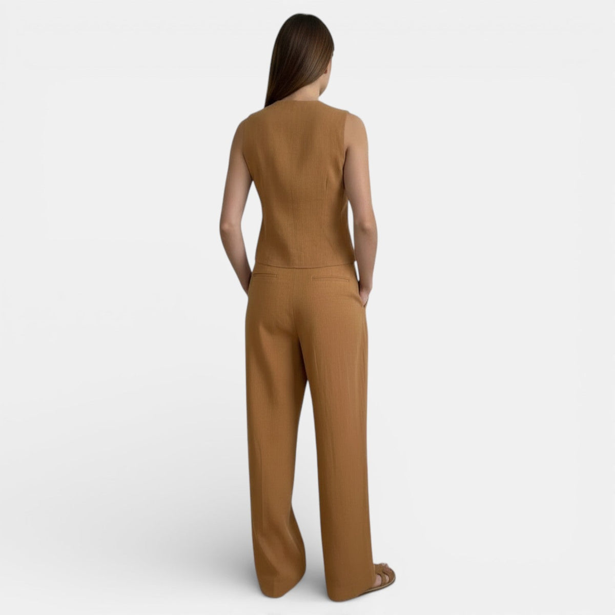 Traje Conjunto de Lino Mujer Cintura Alta Plisado
