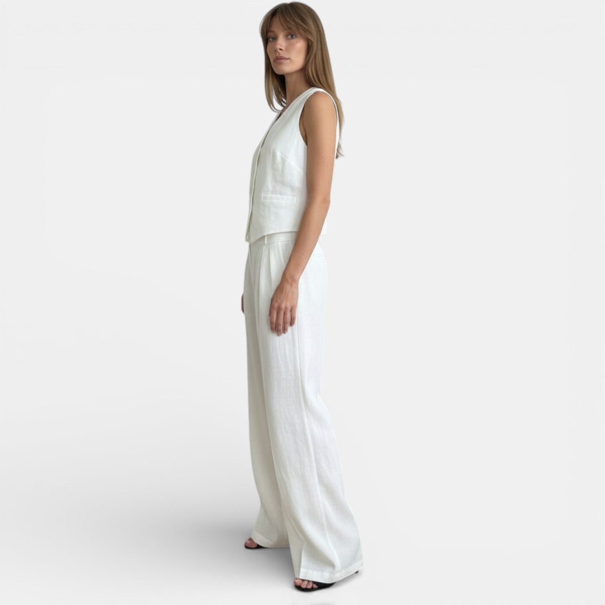 Traje Conjunto de Lino Mujer Cintura Alta Plisado