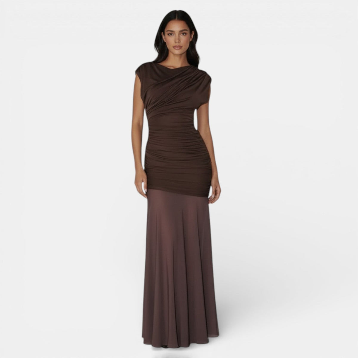 Vestido Largo Irregular con Malla