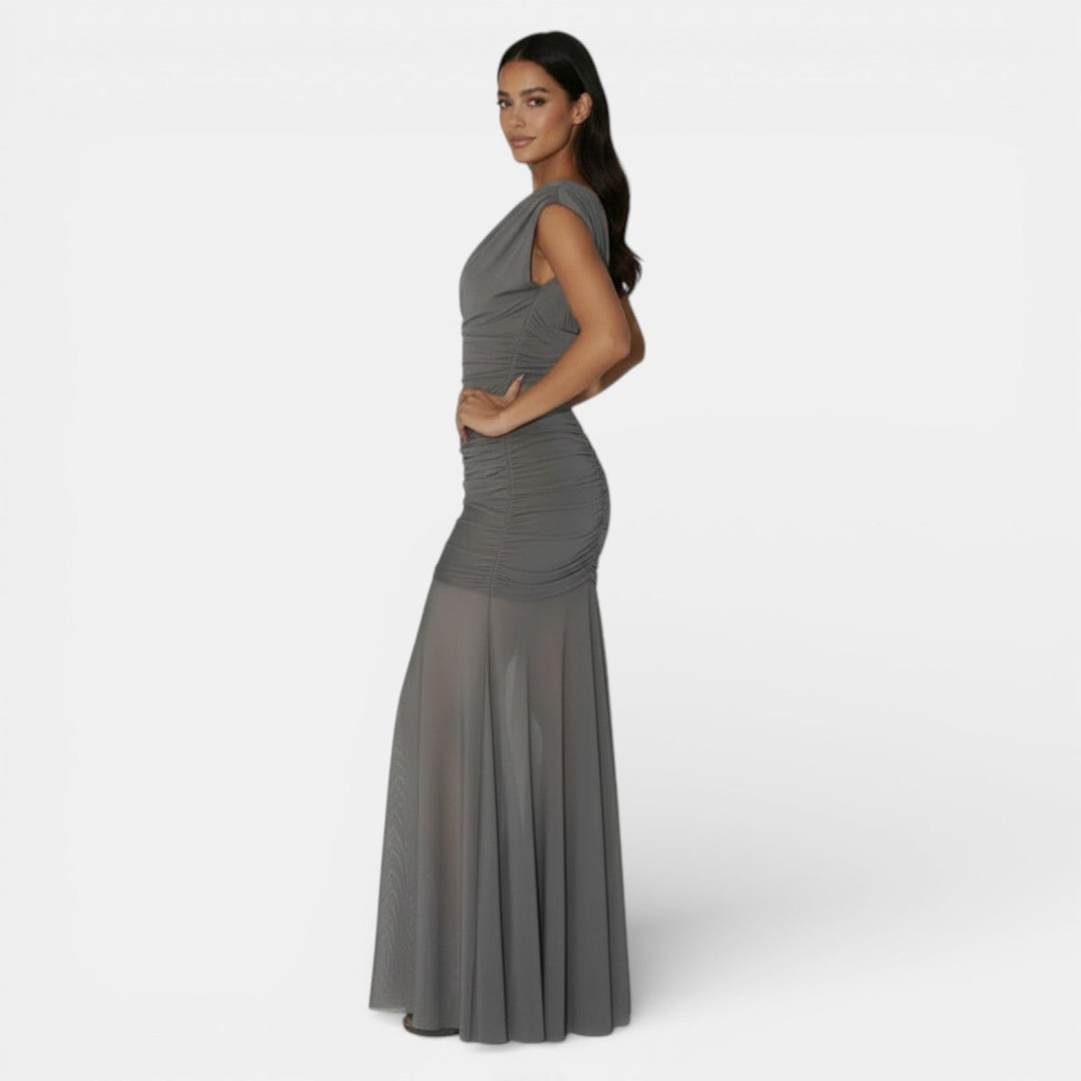 Vestido Largo Irregular con Malla