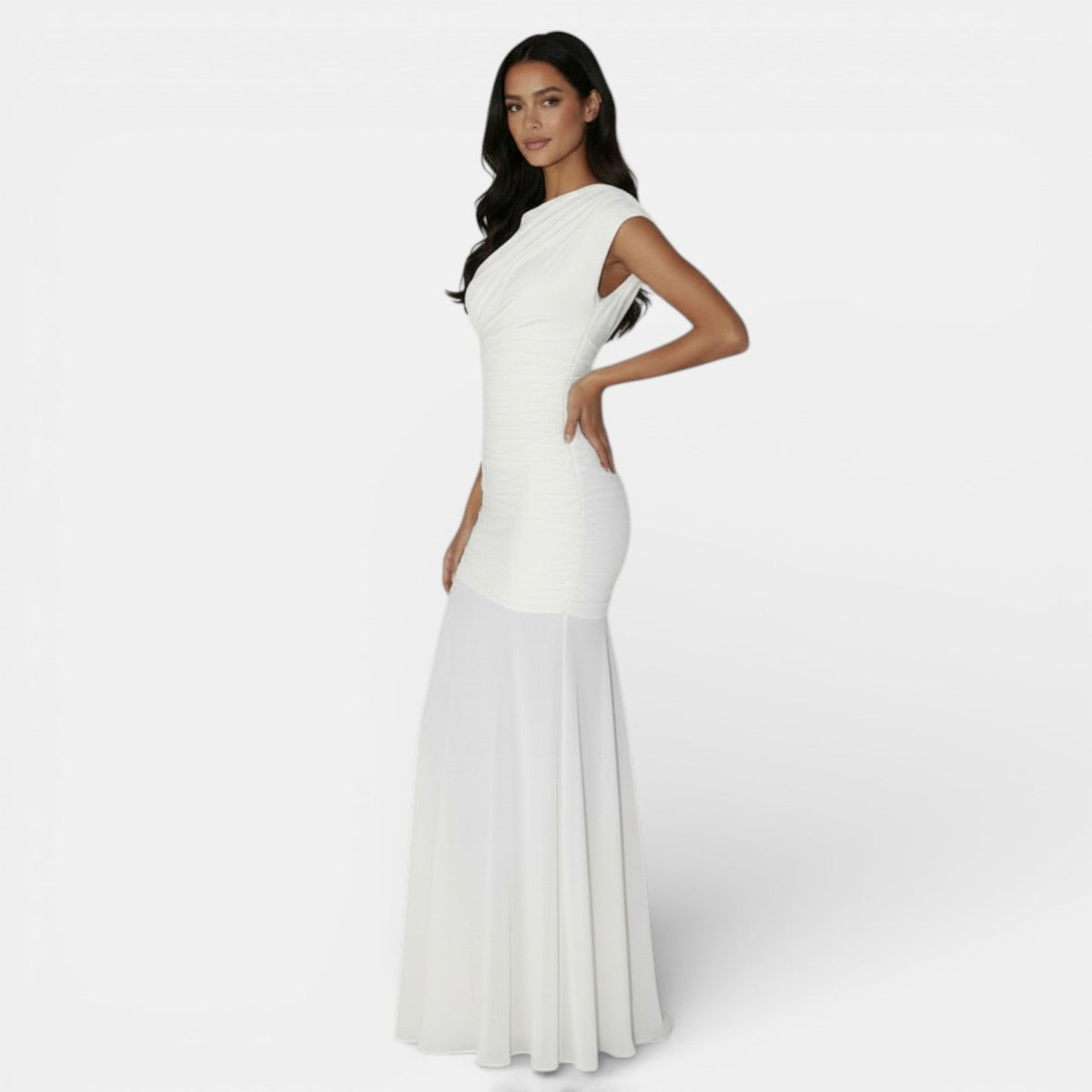 Vestido Largo Irregular con Malla