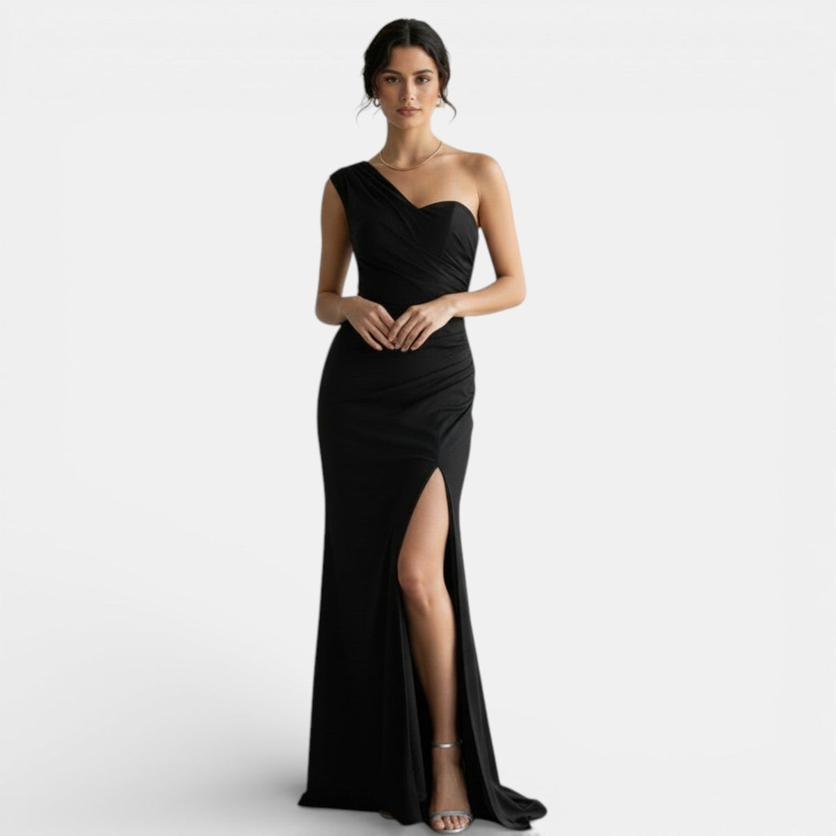 Vestido de Noche Plisado de Un Hombro