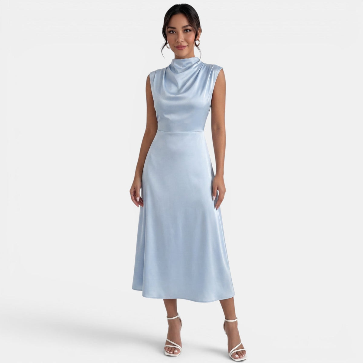 Vestido Midi Elegante Cuello Alto Mujer