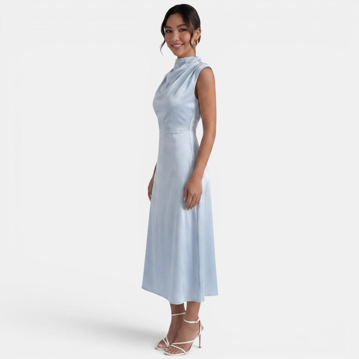 Vestido Midi Elegante Cuello Alto Mujer