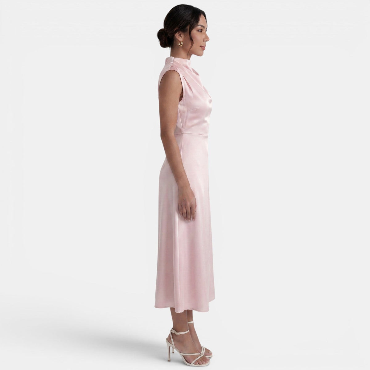 Vestido Midi Elegante Cuello Alto Mujer
