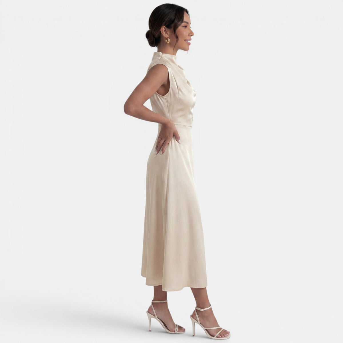 Vestido Midi Elegante Cuello Alto Mujer