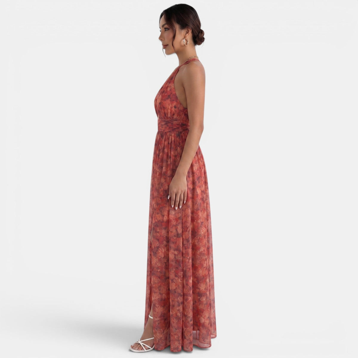 Vestido Largo Halter Rojo Floral