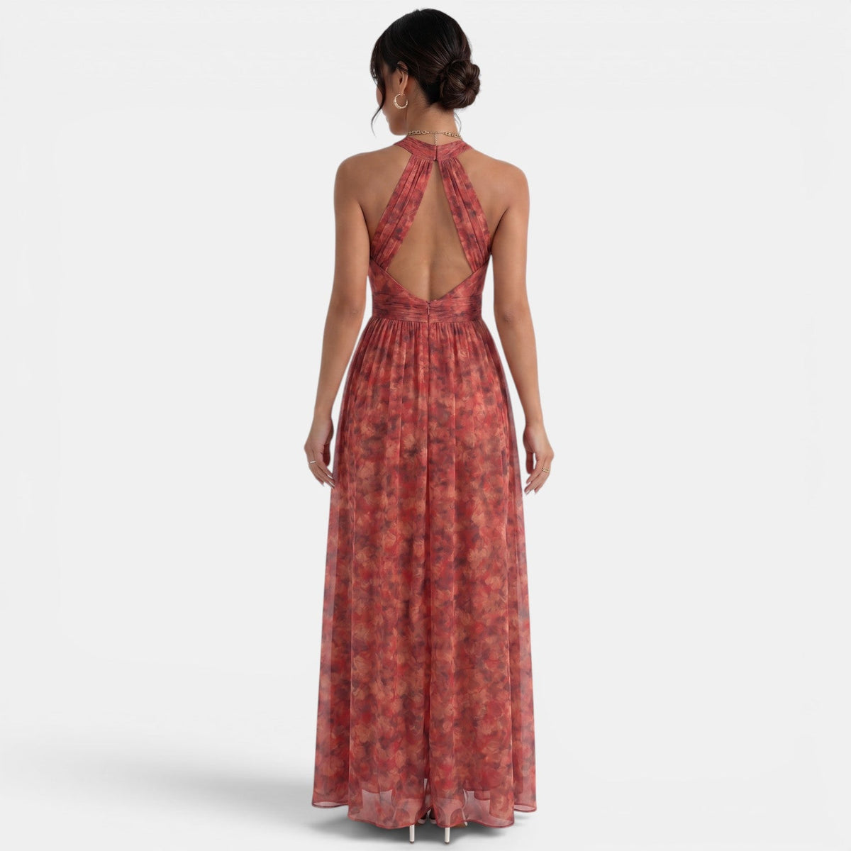 Vestido Largo Halter Rojo Floral