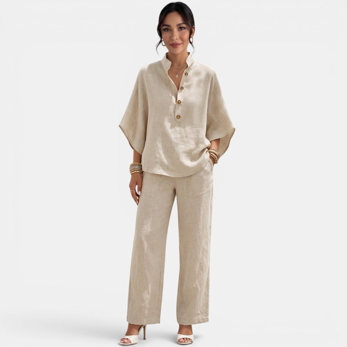 Conjunto Lino Mujer Verano Manga Corta