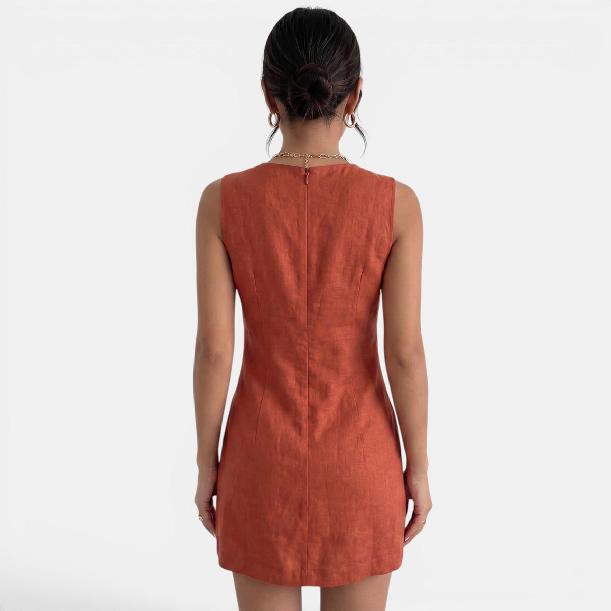 Vestido Corto Verano Escote V Mujer Lino