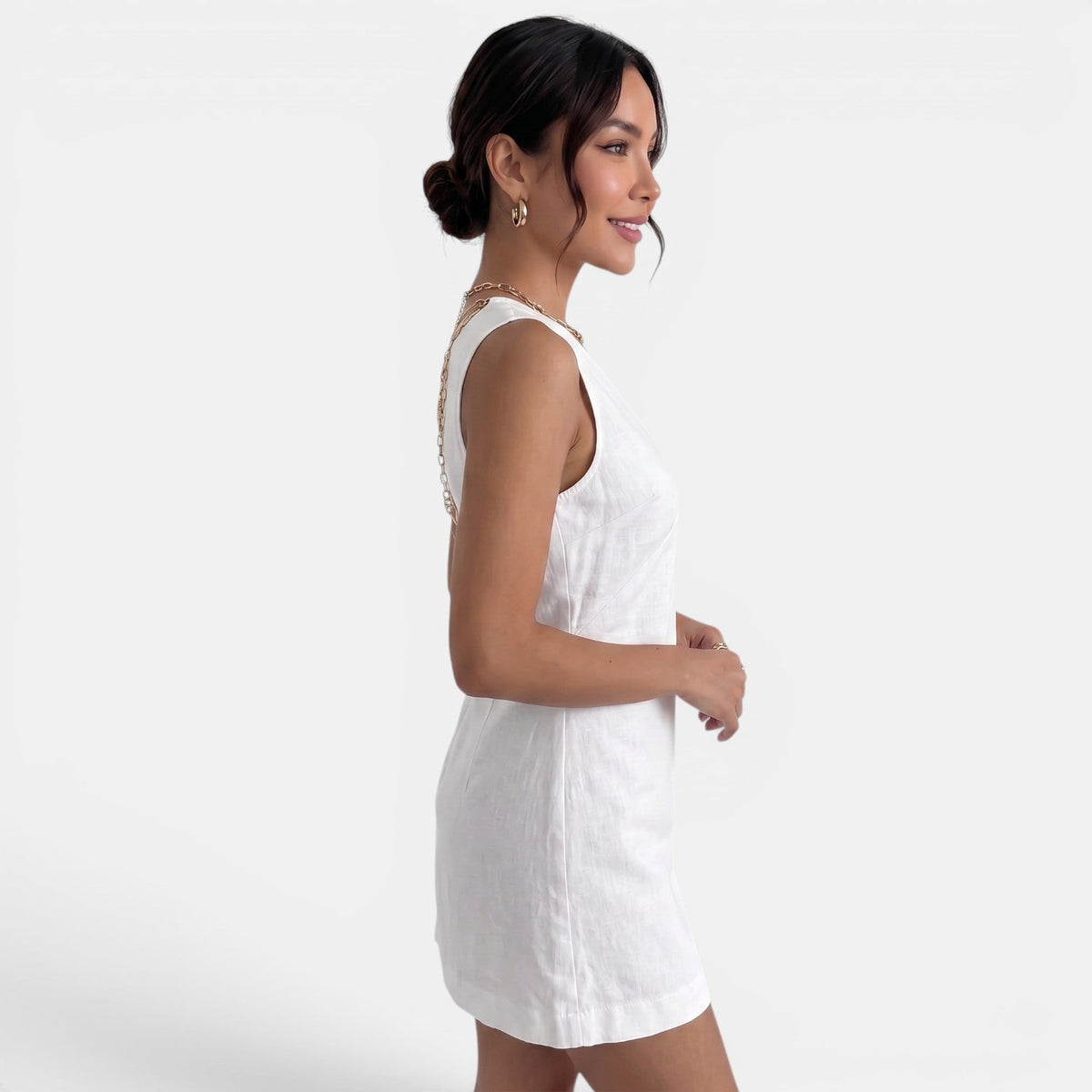Vestido Corto Verano Escote V Mujer Lino