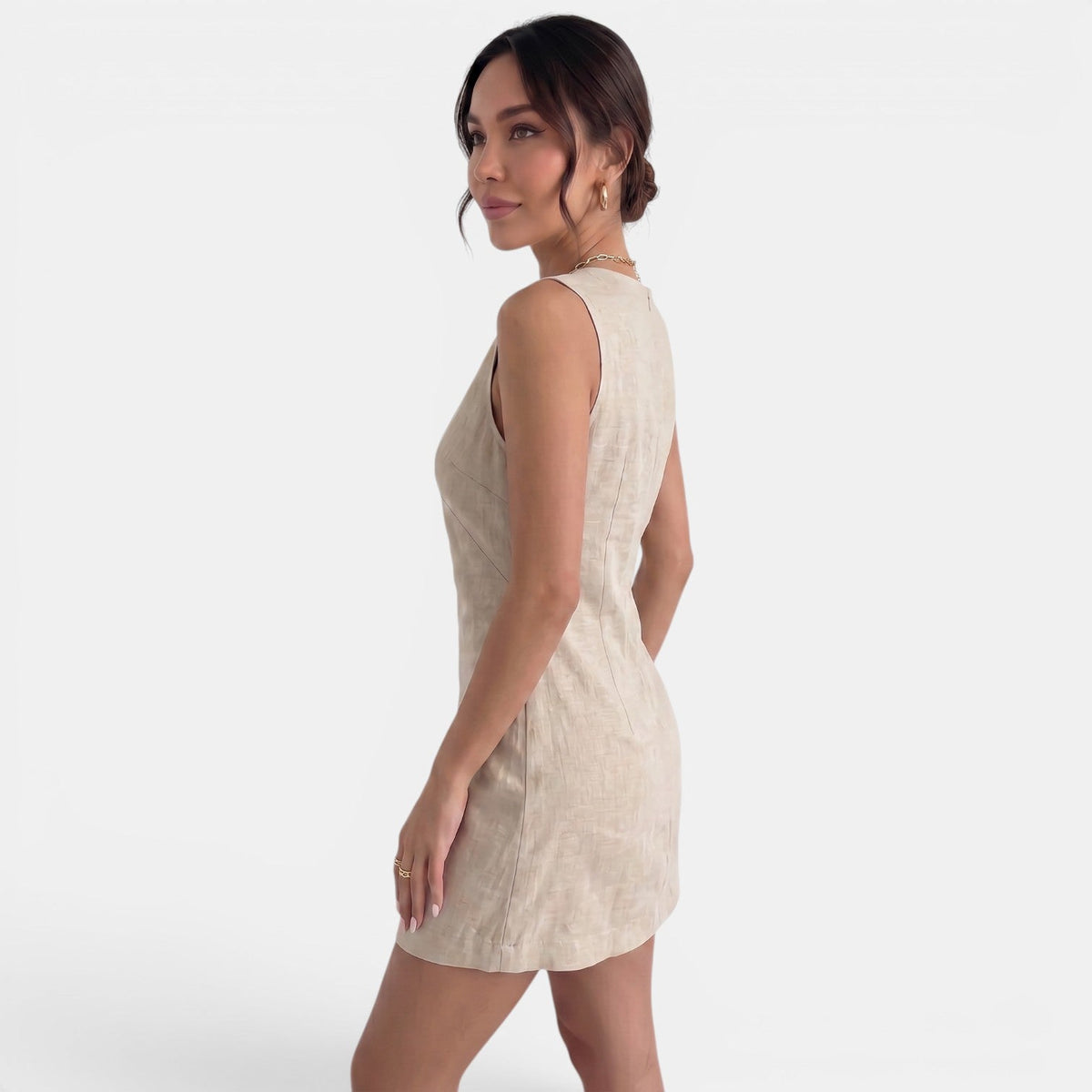 Vestido Corto Verano Escote V Mujer Lino