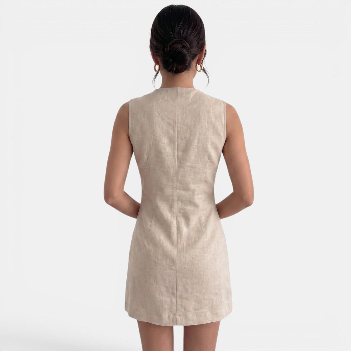 Vestido Corto Verano Escote V Mujer Lino