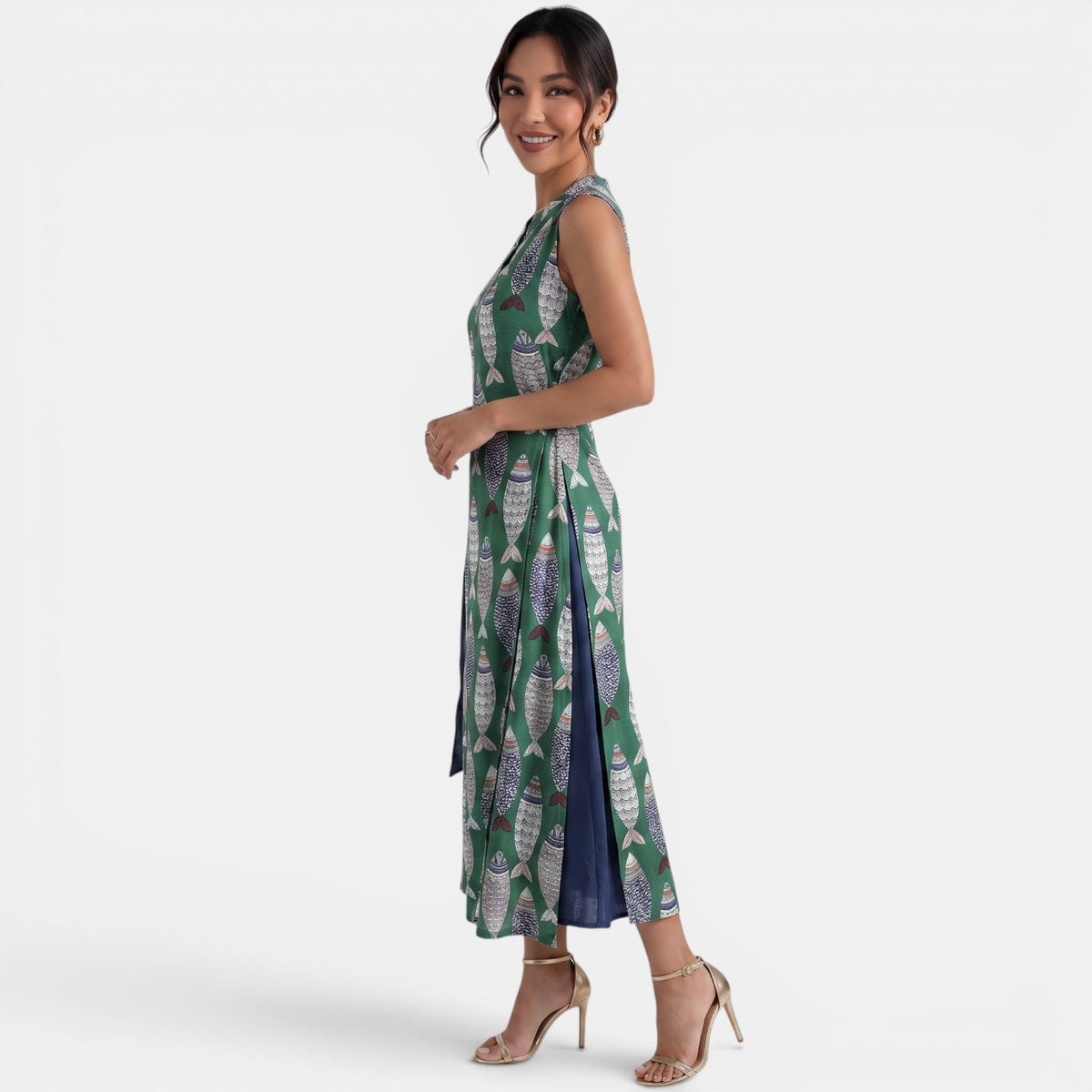 Vestido Lino Verde Midi Mujer Verano