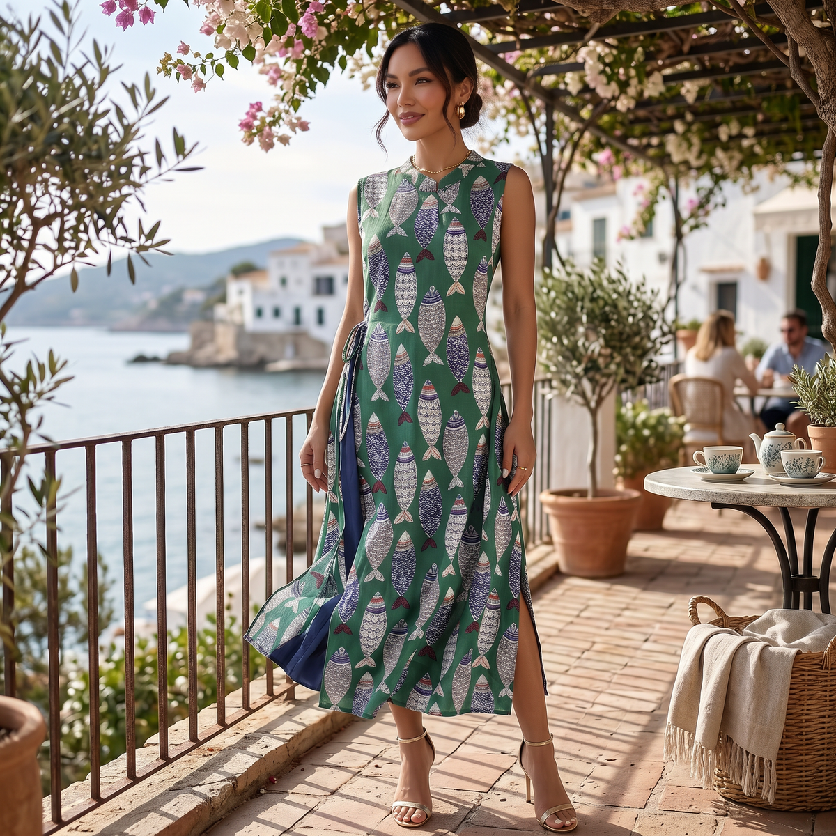 Vestido Lino Verde Midi Mujer Verano