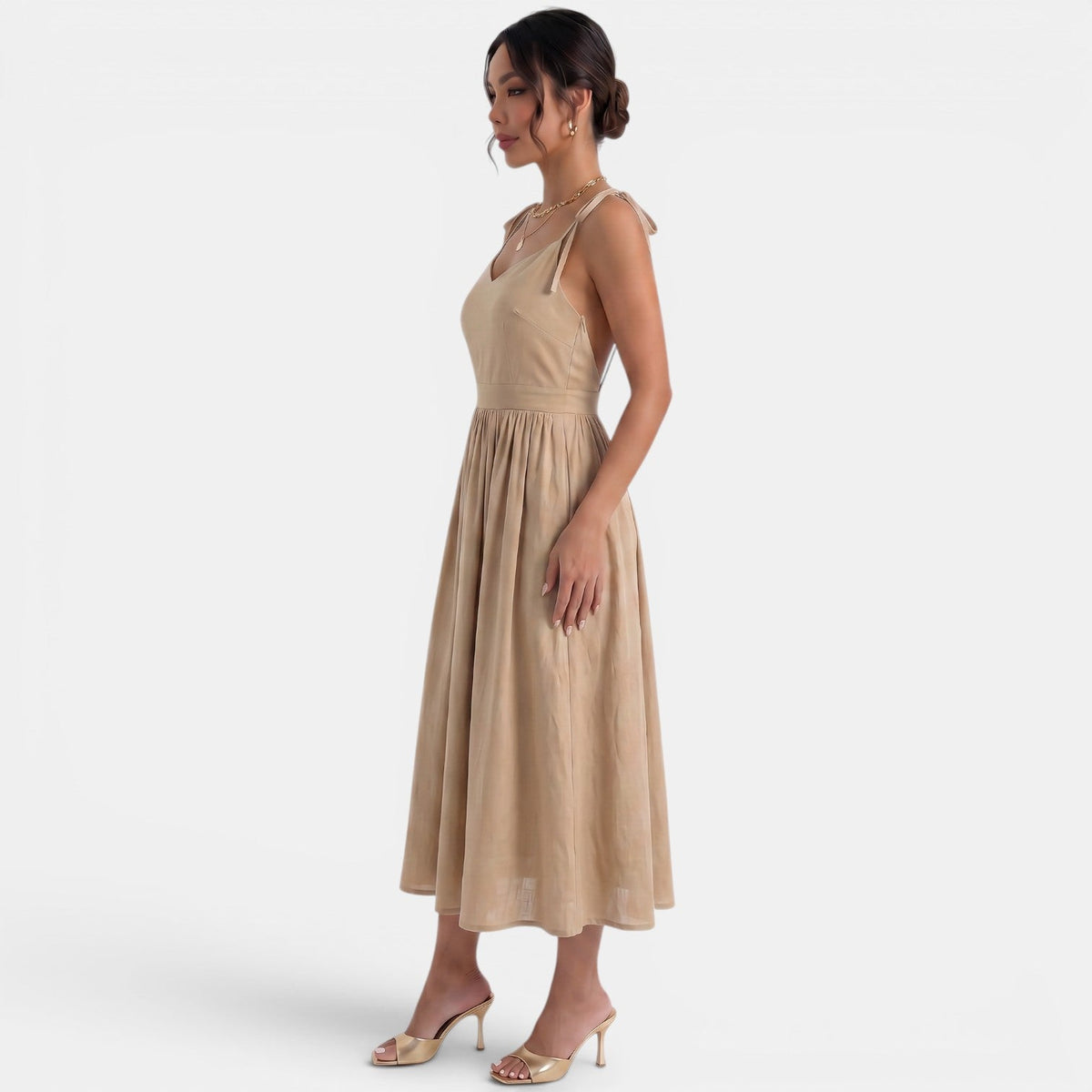 Vestido Midi Lino A-Line Verano