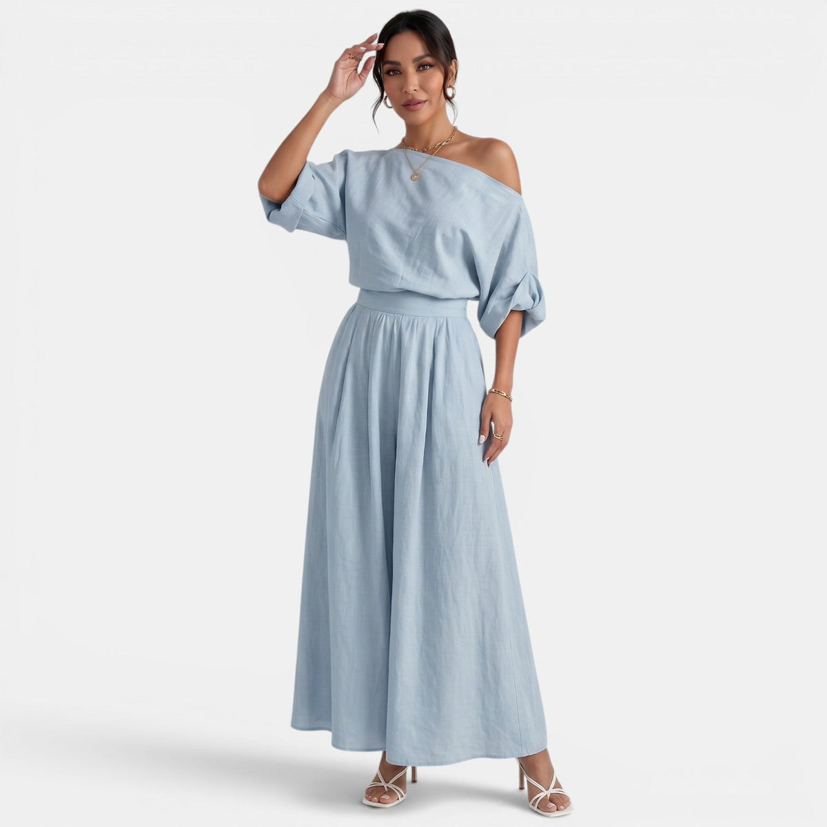 Conjunto Mujer Top Bardot y Pantalón