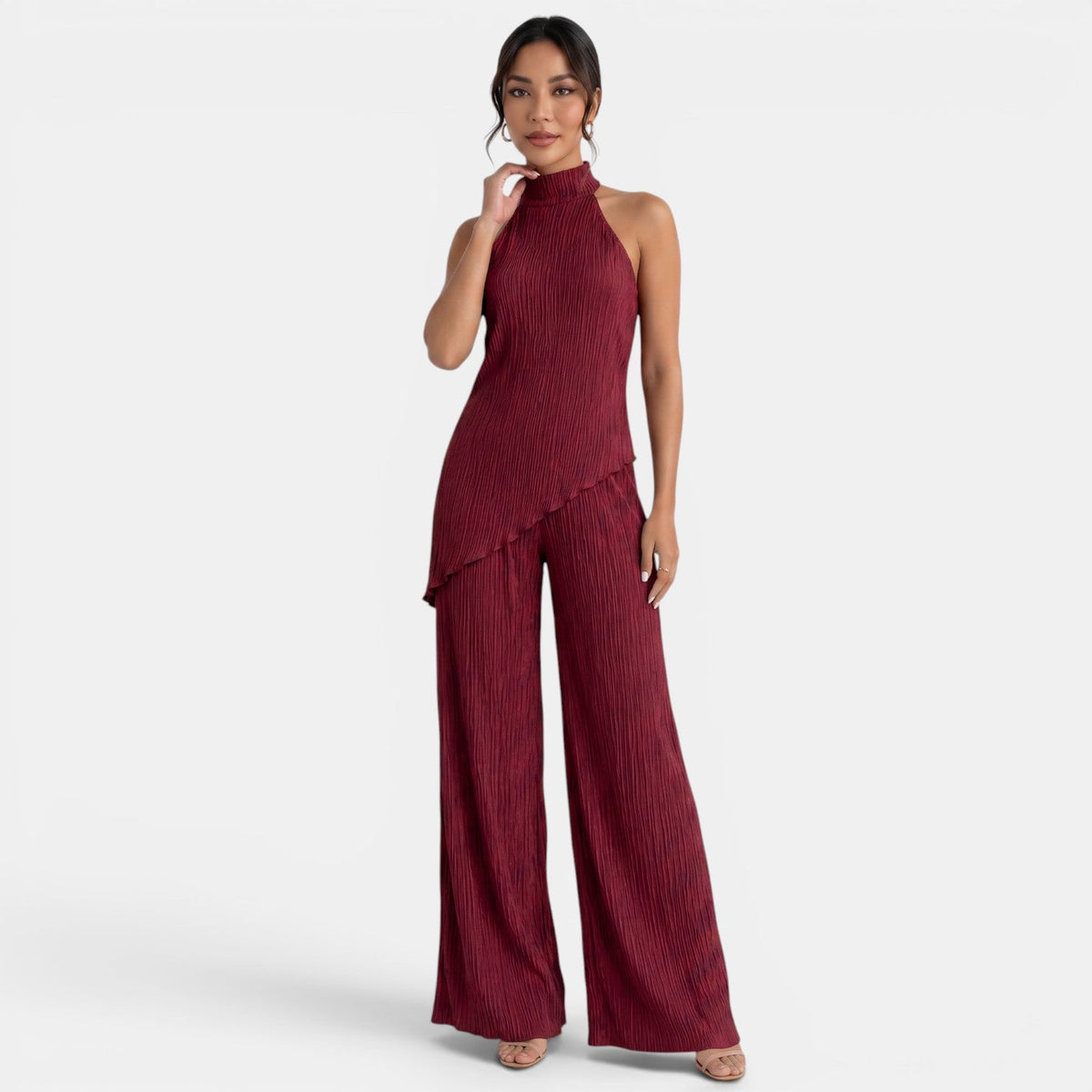 Conjunto Mujer Halter Pantalón Plisado