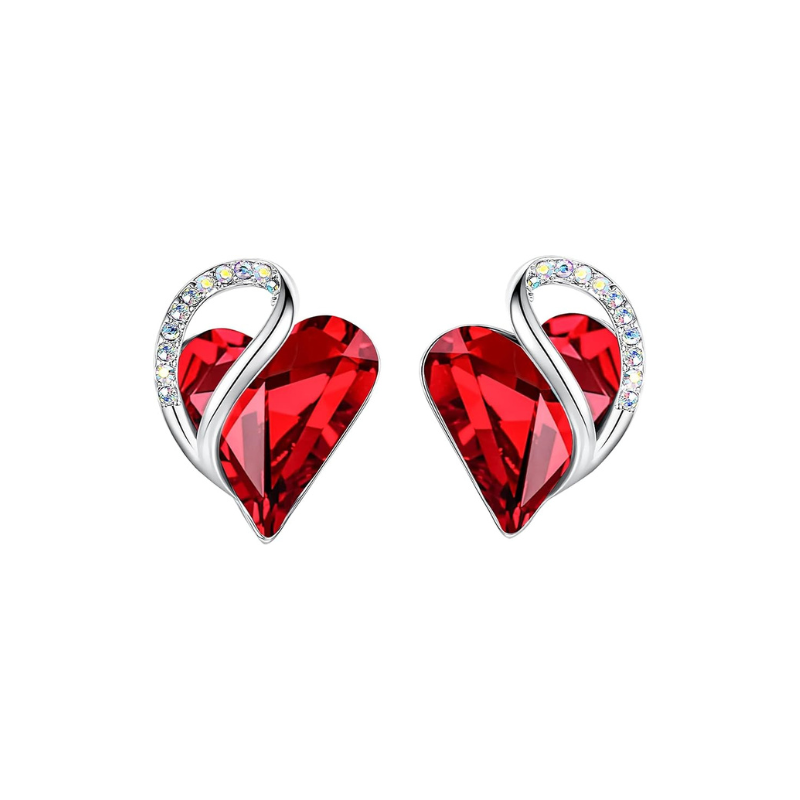 Pendientes Stud Corazón Infinito Rubí