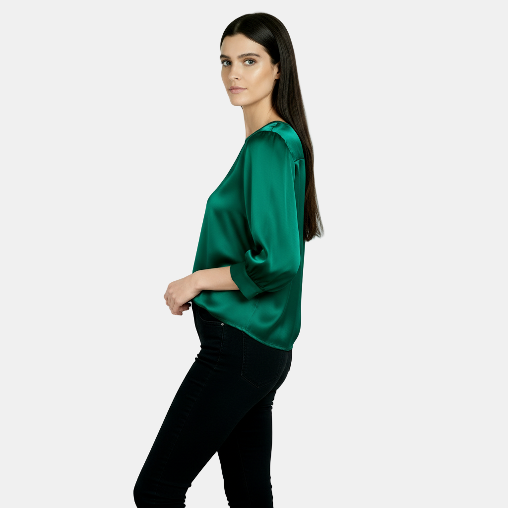 Women's Satin Silk Blouse, Short Sleeve - Basic T-Shirt