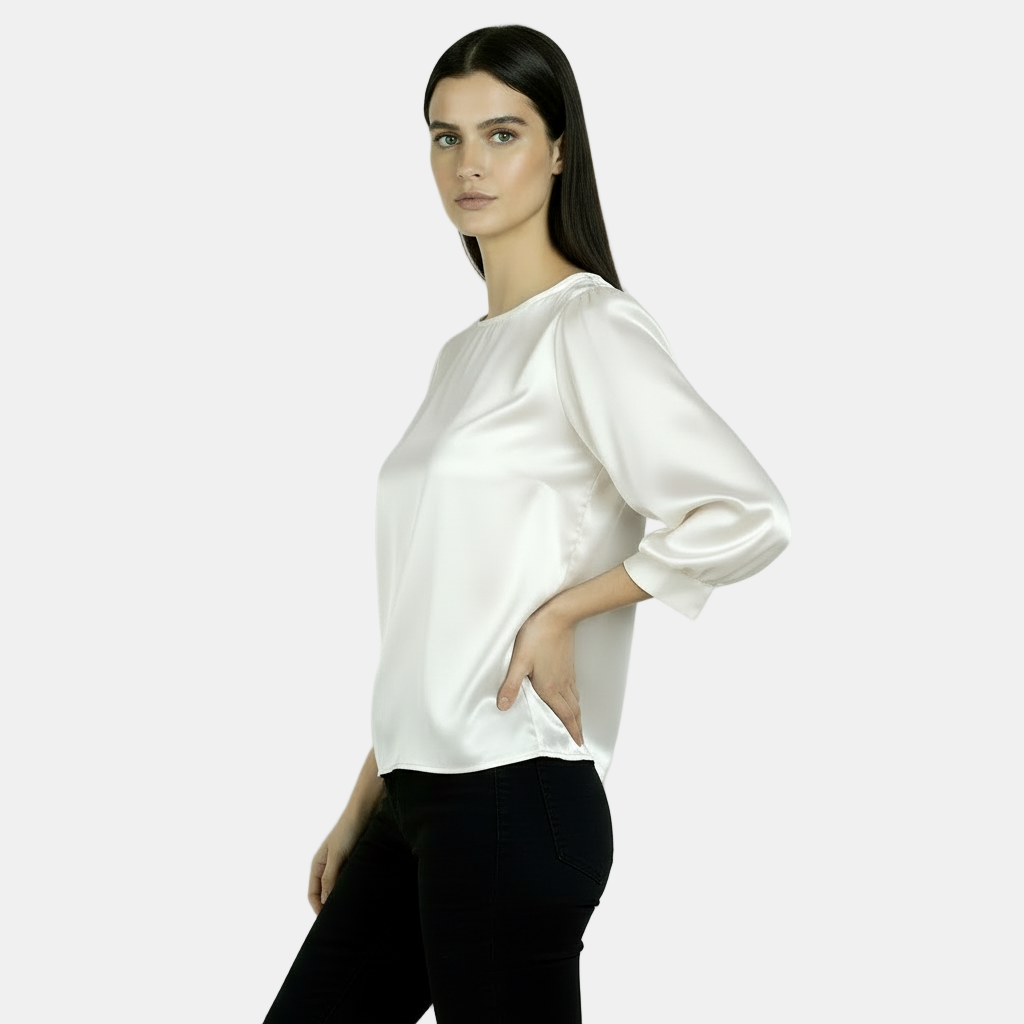 Women's Satin Silk Blouse, Short Sleeve - Basic T-Shirt