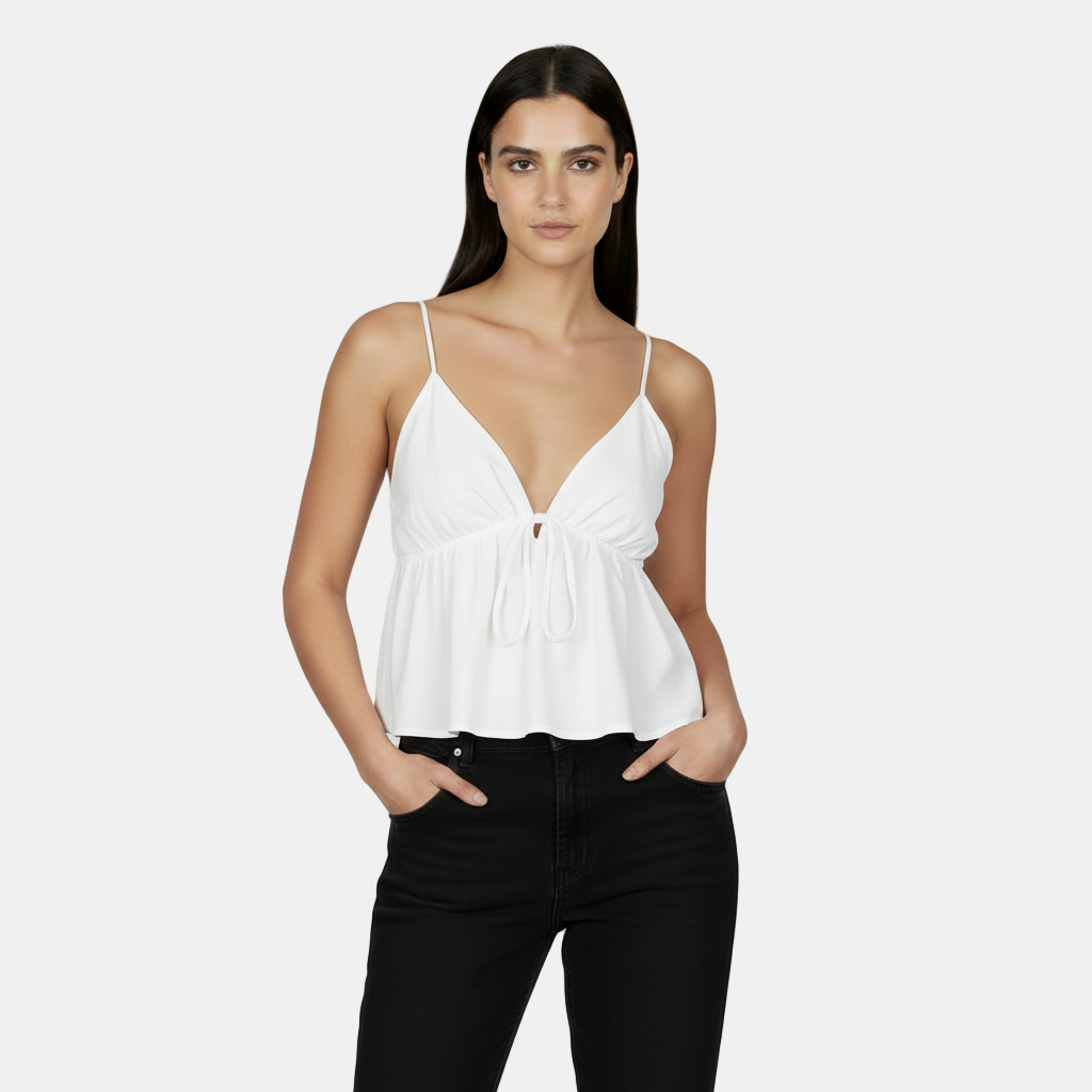 Women's Sleeveless Crop Top with Deep V-Neck
