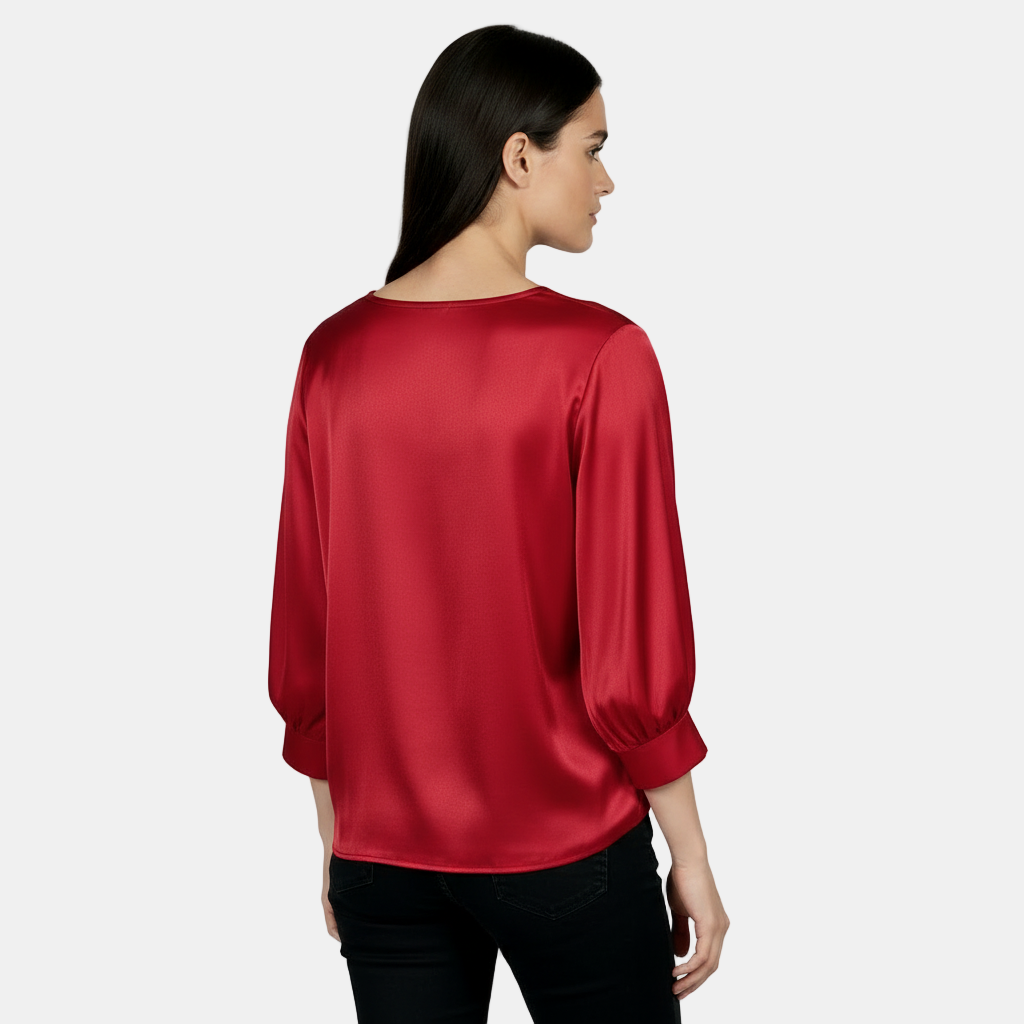 Women's Satin Silk Blouse, Short Sleeve - Basic T-Shirt