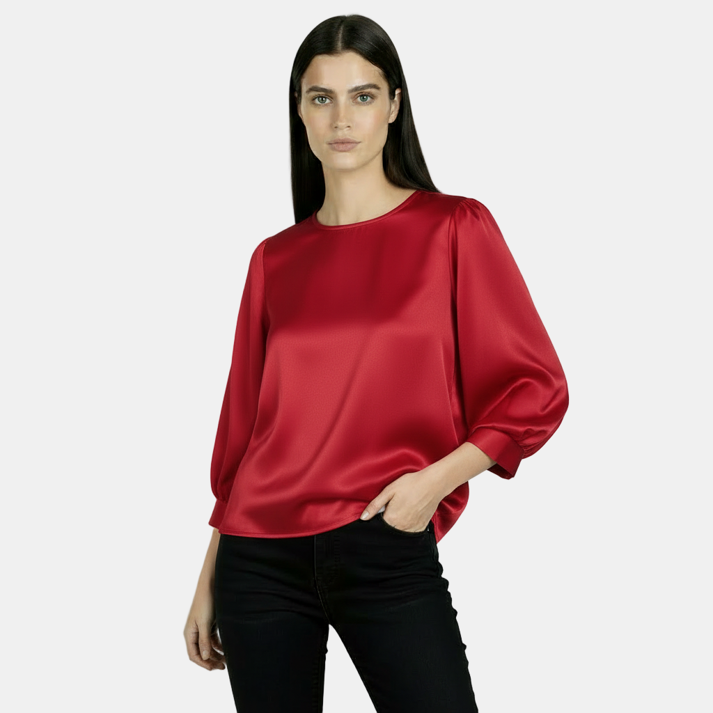 Women's Satin Silk Blouse, Short Sleeve - Basic T-Shirt