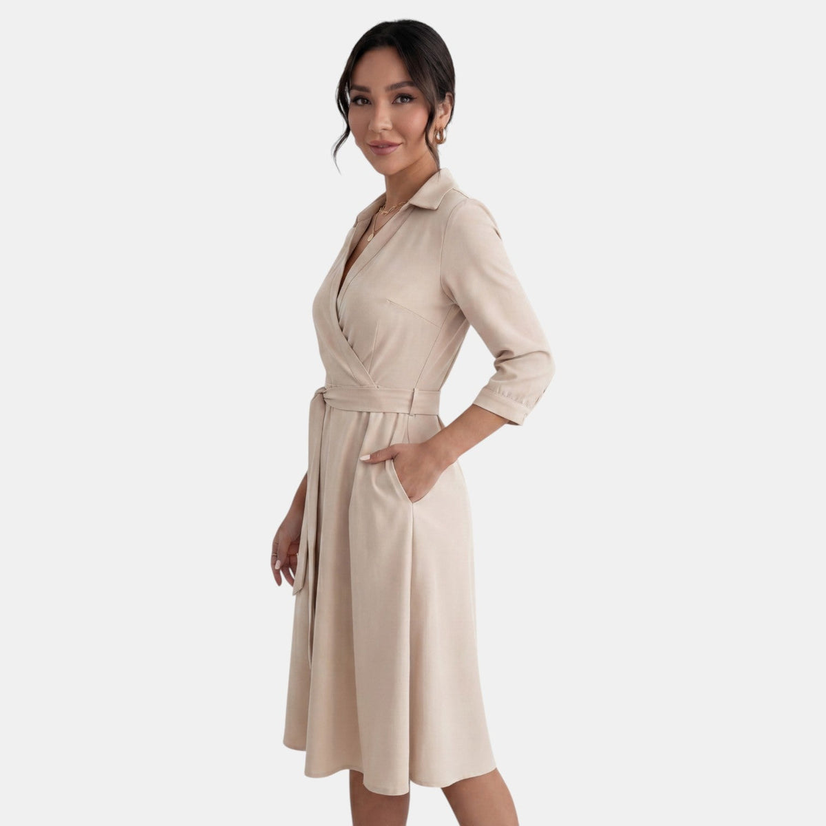Vestido Midi Mujer Escote V Profundo