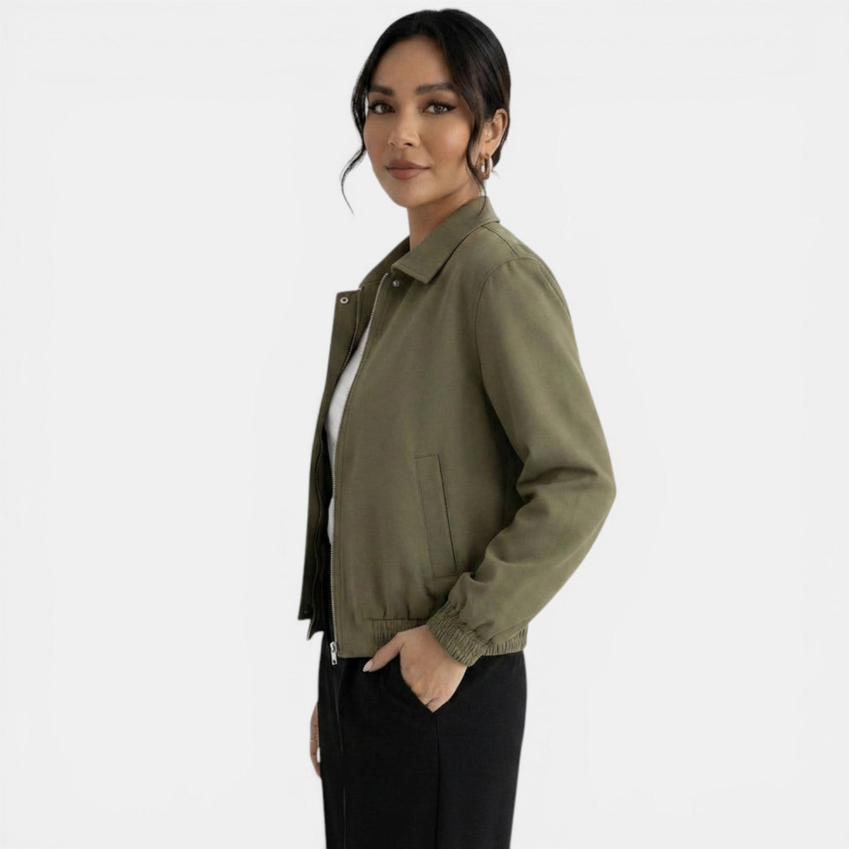 Chaqueta Verde Mujer Cremallera Elegante