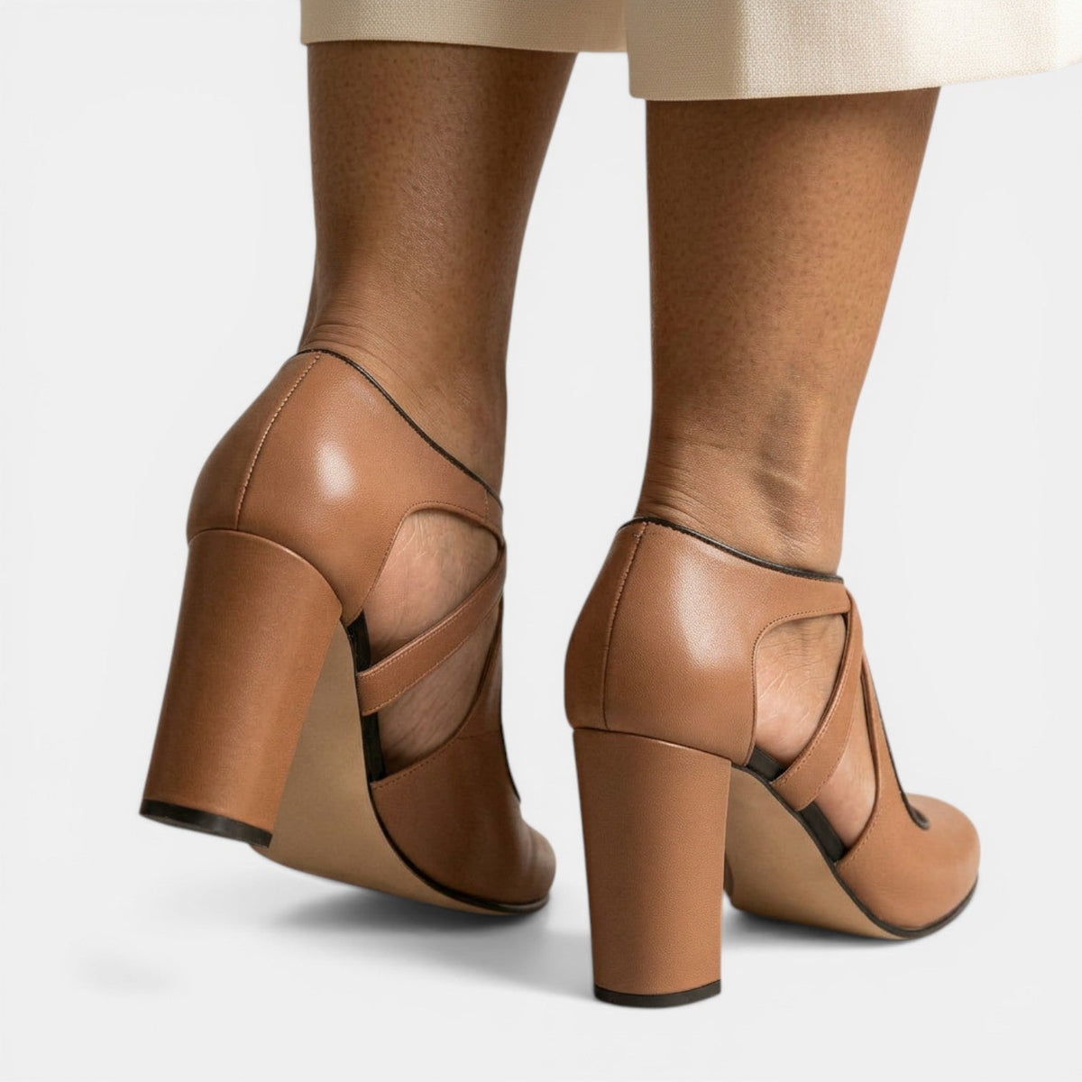 Sandalias T-strap Cuero Tacón Mujer