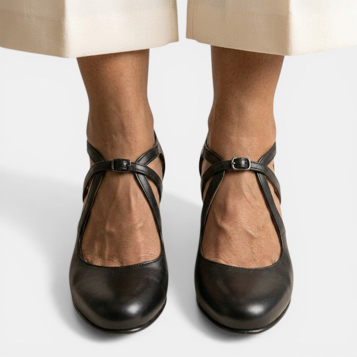 Sandalias T-strap Cuero Tacón Mujer