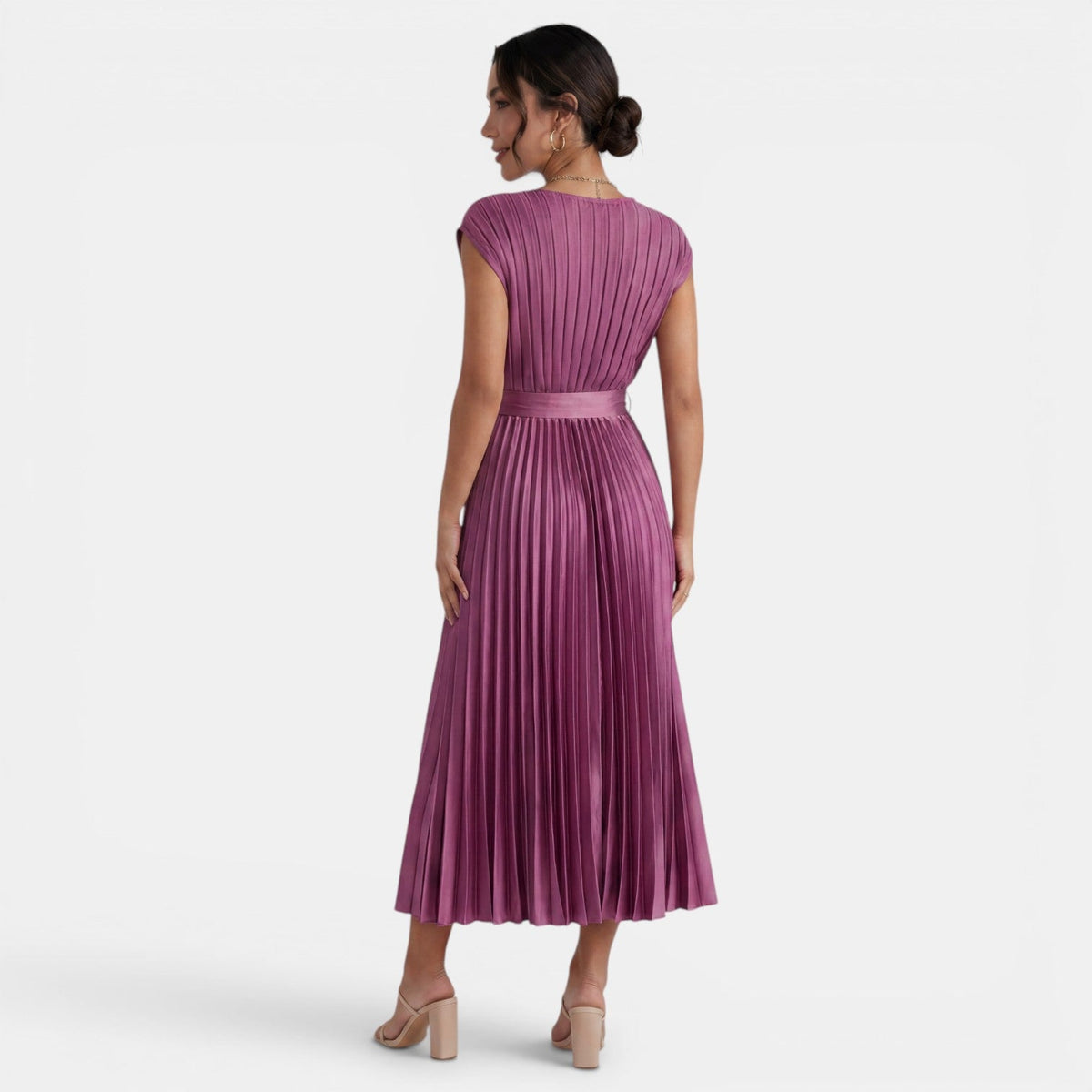 Vestido Midi Mujer Cuello V Plisado