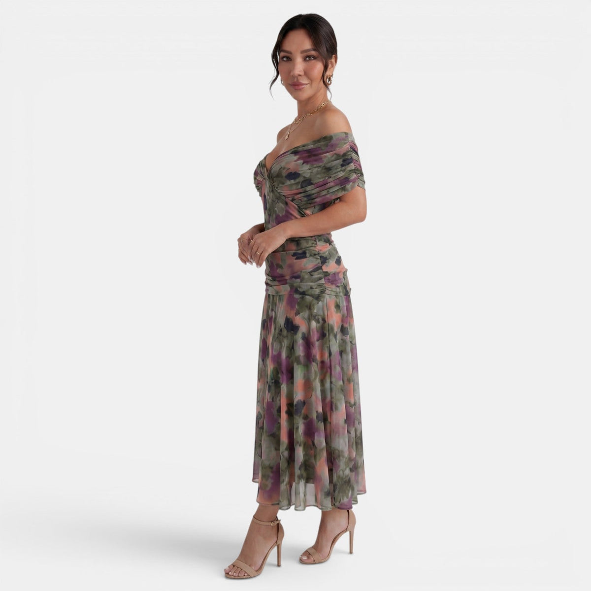 Vestido Maxi Mujer Gasa Estampado Cuello V