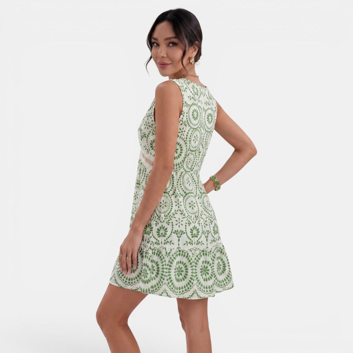 Vestido Corto Mujer Encaje Calado Cuello V