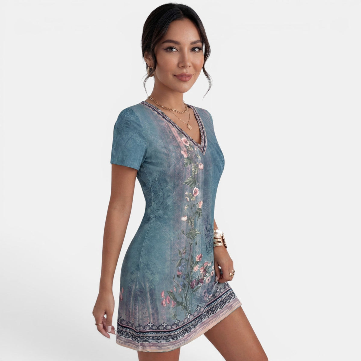 Vestido Midi Mujer Estampado Cuello V