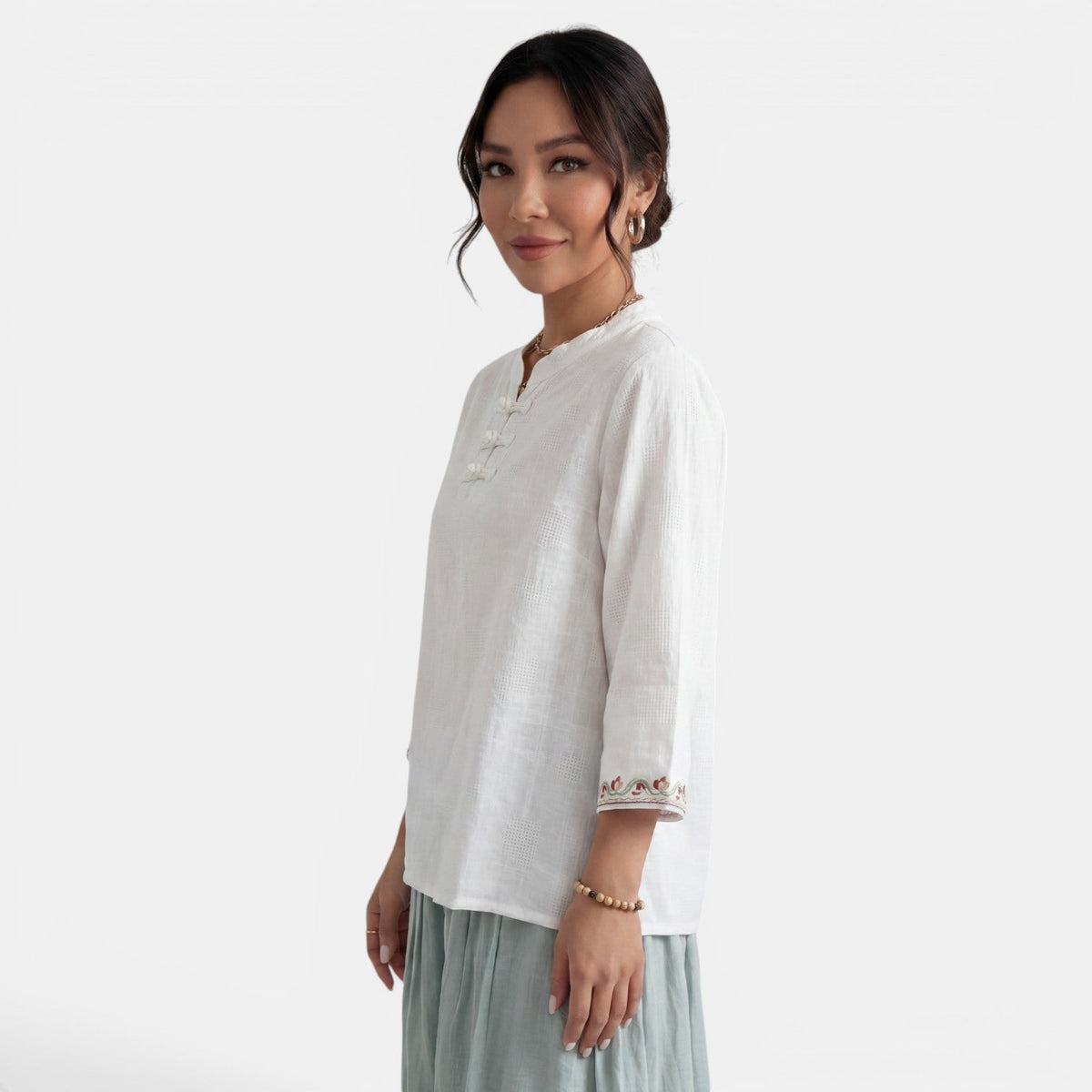 Blusa Mujer Algodón Lino Bordado