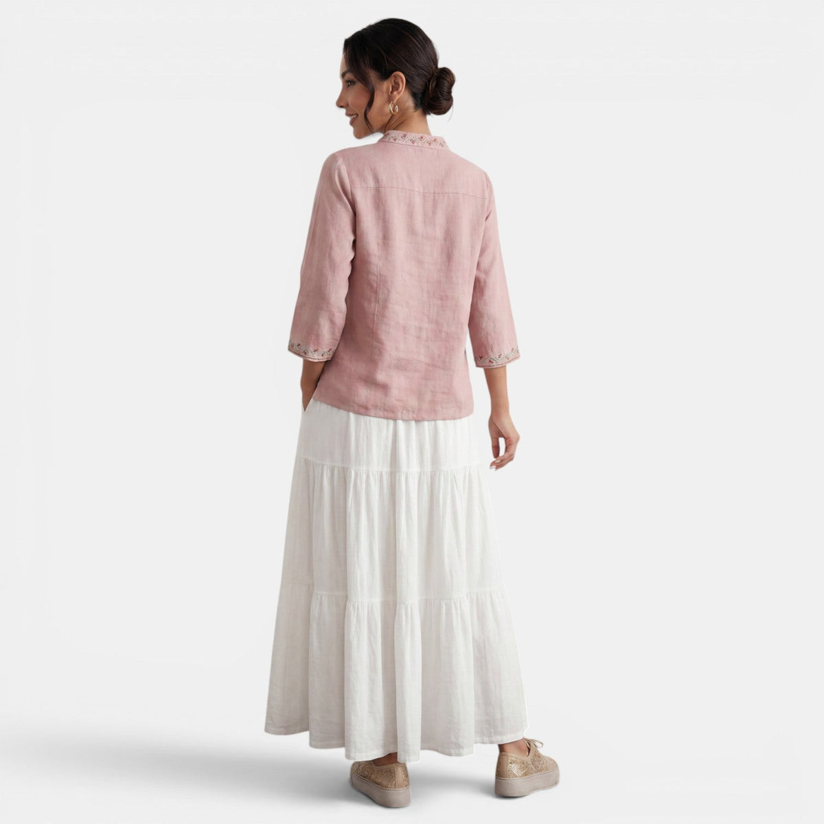 Blusa Mujer Algodón Lino Bordado